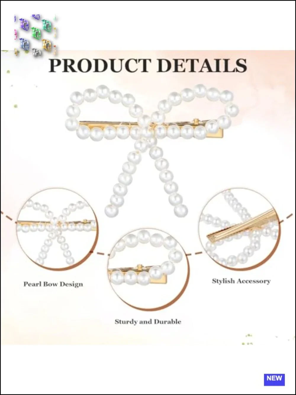 4 Pearl Bow Hair Clips, Non-Slip Duckbill Clips, Wedding Hair Accessories